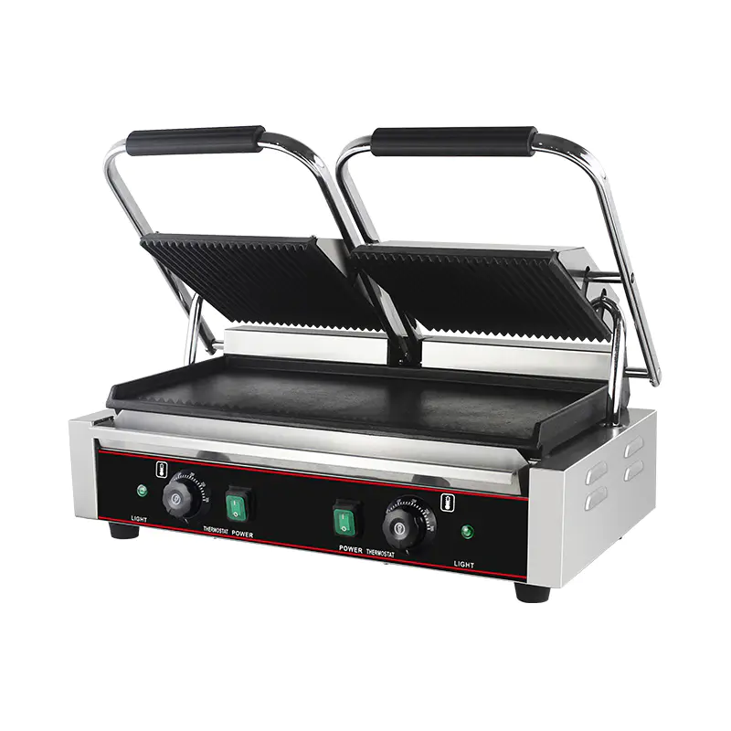 Mesin Dapur Panggangan Panini Piring Ganda Listrik Komersial Stainless Steel
